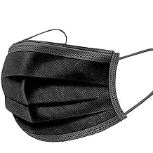 BML 50 x Black Disposable Face Masks | 3- Layer High Filterability Breathable Mouth Cover with Elastic Ear-Loops Mask | Travel-Friendly Convenience for Adults