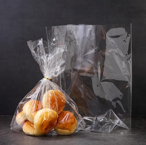 Miniatura 10 de Lesibag 100 bolsas de pan con fuelle inferior de 11 x 14 pulgadas con lazos, bolsas de celofán impresas transparentes para pan casero o panadería