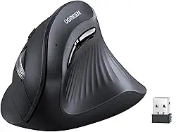 UGREEN Mouse vertical sem fio (Bluetooth 5.0 + 2.4G) Mouse ergonômico com 5 botões, 1000/16000/2000/4000 DPI, prevenção de braço do mouse, mouse vertical compatível com PC/laptop/tablet, preto