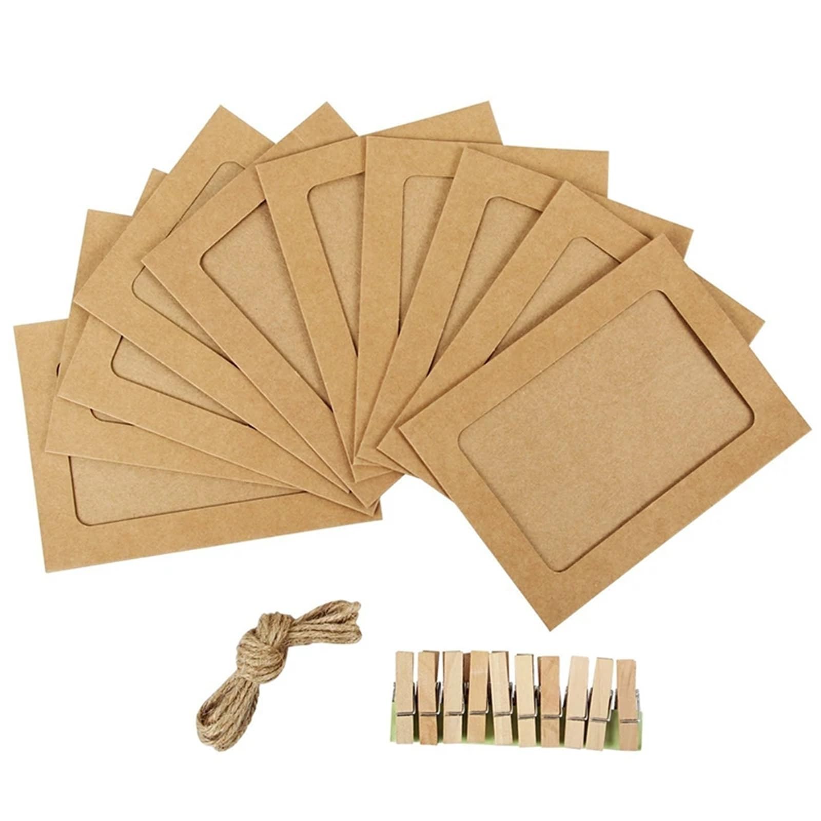 DAJGRHE Photo Frame 10Pcs Paper Photo Frame For String Wooden Clips Picture Holder Home Wall(Brown,7inch)