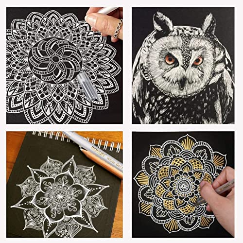 Image of Art Ranger White Highlight Gel Pen for Hand Paint Design & Highlight For Mandala Art, Black Paper & Doodling (Pack of 3 Pens) (Silver)