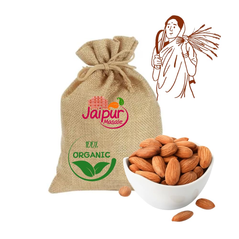 JAIPUR MASALE Natural California Almonds | Badam | High in Fiber |Premium Badam Giri |Healthy and Tasty Dry Fruits Delicious Snacks - 450 gm with Jute Bags