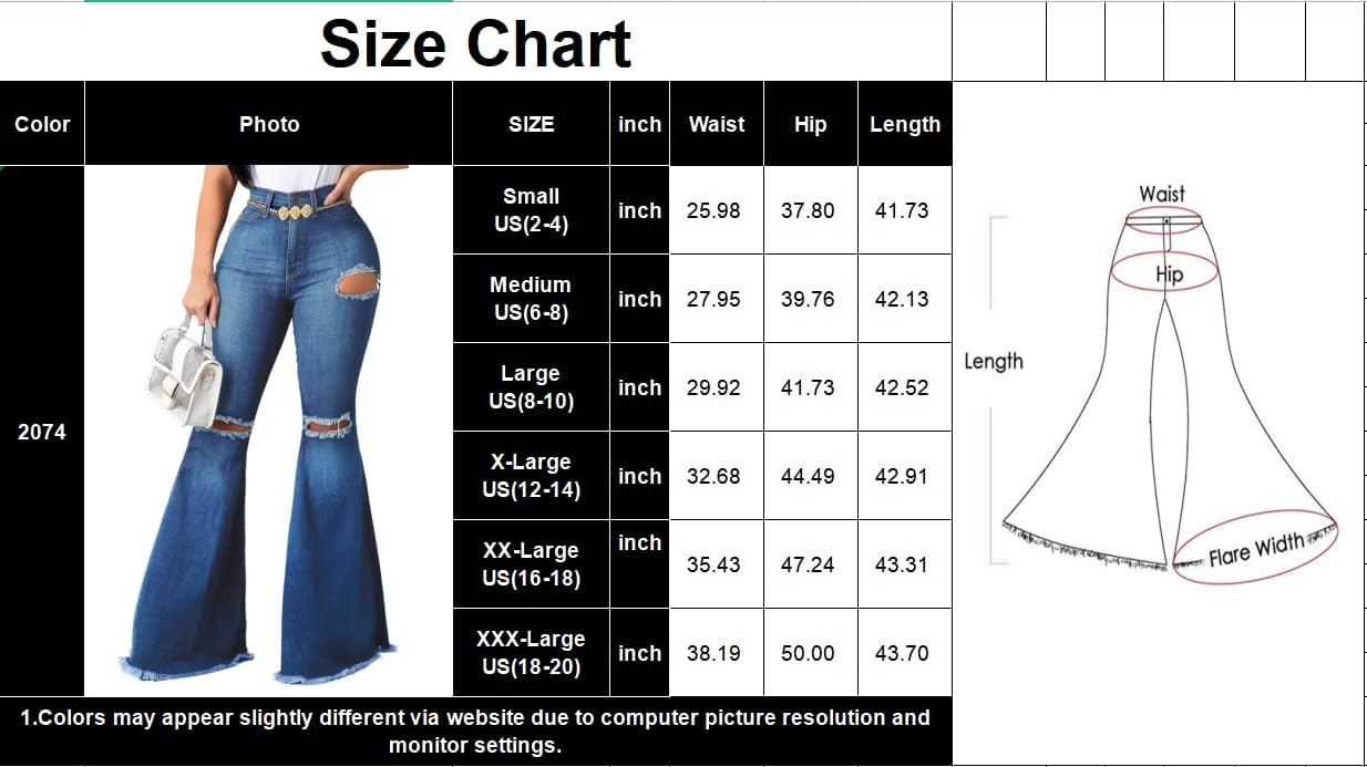 Skinny Ripped Bell Bottom Jeans for Women Classic High Waisted Flared Jean Pants - Image 4