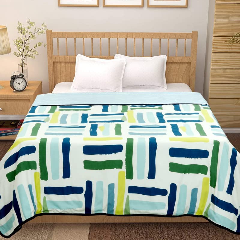 Image of VAS COLLECTIONS 120 GSM Premium Cotton Printed Dohar /AC Blanket for Double Bed Size (90 x 86 inches) |Ultrasoft & Lightweight |Double - 228x220 cms-Blue & Green