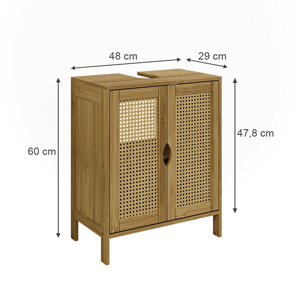 Vicco Waschbeckenunterschrank Liora, Bambus, 48 x 60 cm, zur Aufbewahrung von Badutensilien und Handtüchern