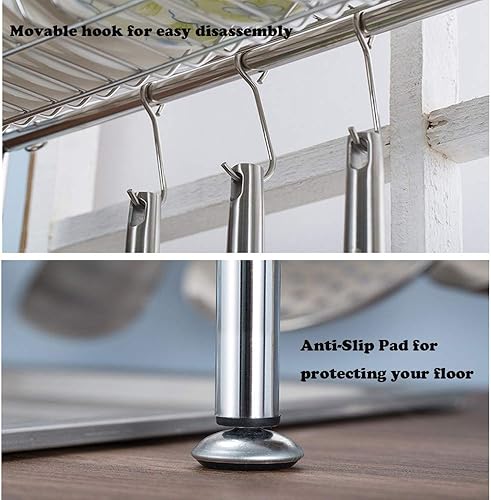 Miniatura 6 de uyoyous Estante de secado de platos de acero inoxidable 304 de 2 niveles para colocar sobre el fregadero, escurridor de platos estable para cocina,