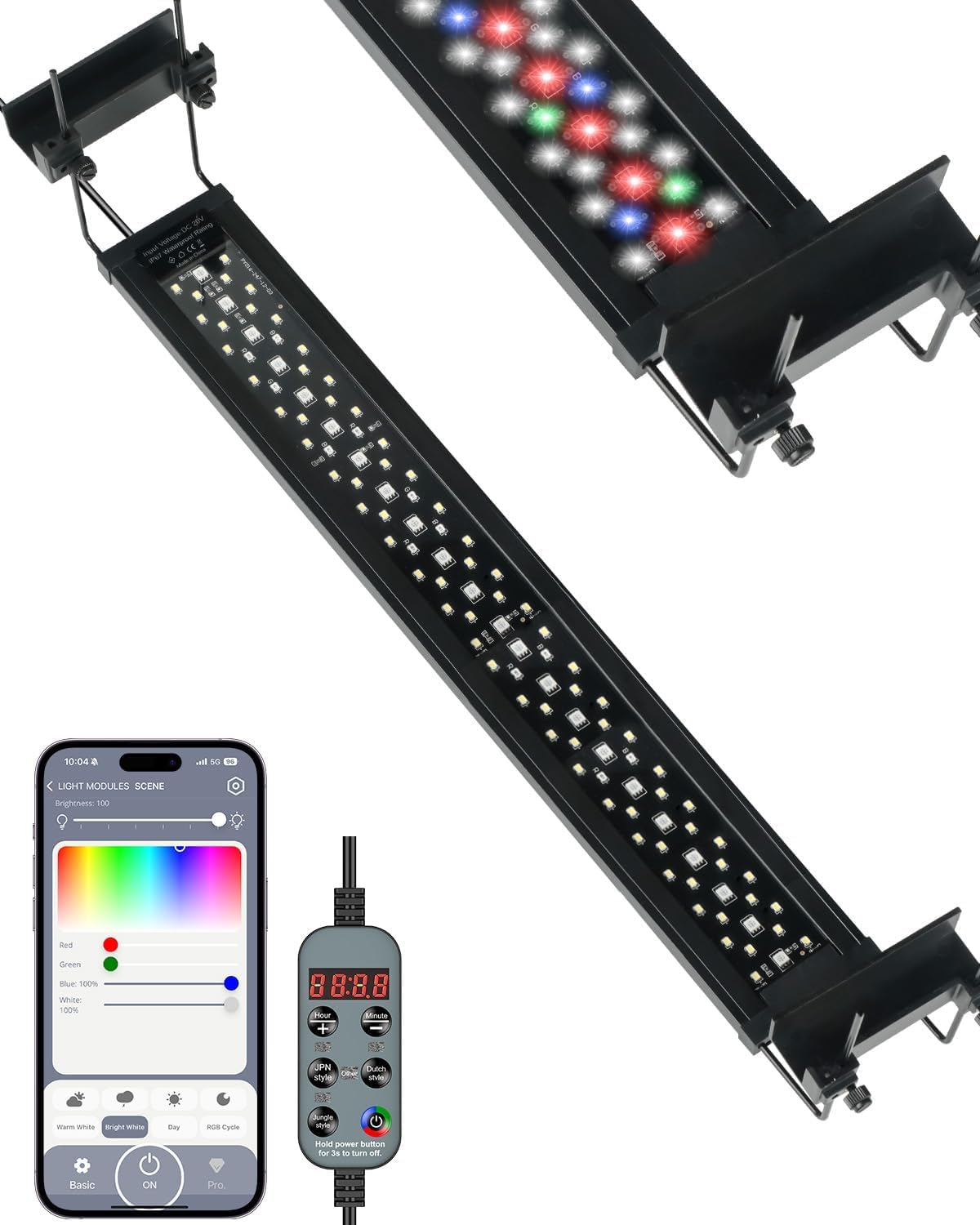 Pawfly Aquarium Light for Plants, 25 W Bluetooth Fish Tank Light, Full Spectrum Aquarium Lights for 24"-30" Fish Tanks, Extendable 24/7 LED Lights with Timer Modes & Adjustable Brightness