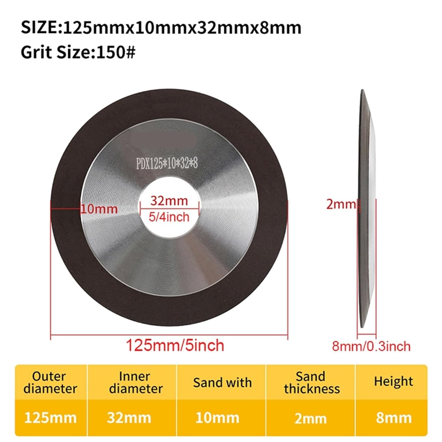 1pc 100mm/125mm/150 Widen Diamond Grinding Wheel Cutting Disc Resin Bond Grinder Sharpener Carbide Metal Tungsten Steel Mill150Grit(125mm)