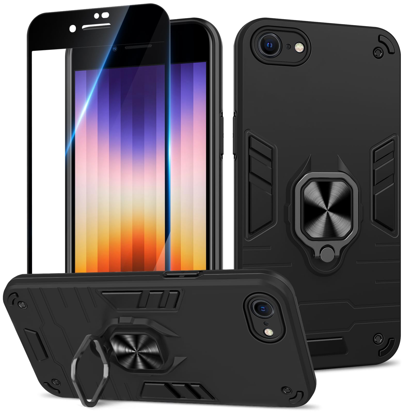 Funda para Samsung Galaxy A13 4G con Cristal Templado Protector Pantalla, Carcasa Antigolpes con Soporte anular metálico, Case Protectora de Grado Militar, Negro — view 246