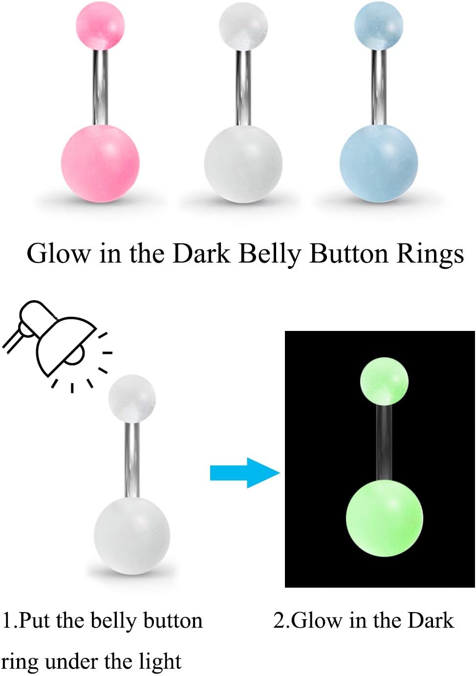 Ftovosyo 12PC Belly Button Rings Banana Barbells 14G Surgical Steel Bar Mix Color Body Piercing Jewelry for Women - Image 2