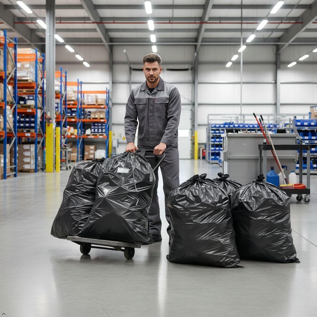 Müllbeutel, 130 l, sehr widerstandsfähig, 100 Stück – Müllbeutel, hohe Kapazität, 62 µm, auslaufsicher, verstärkt, blickdichtes Schwarz
