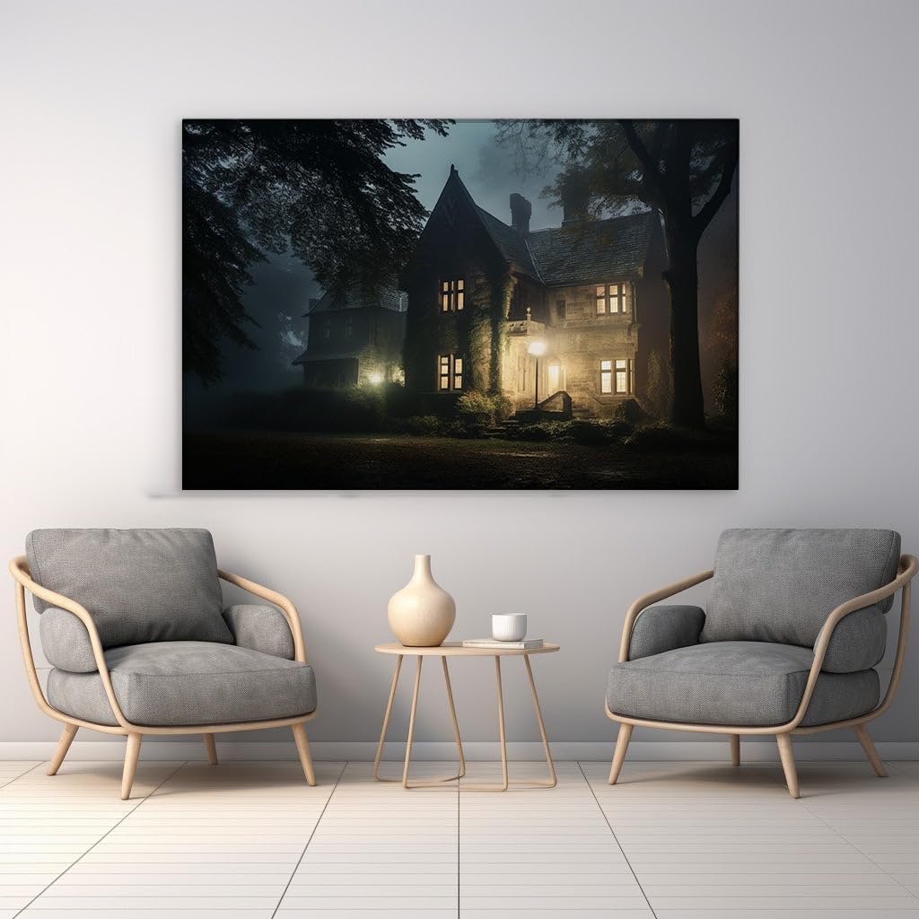 Canvas for Living room. Whispers in the Woods: Unveiling the Secrets of the Ivy-Clad Forest Manor, 27 x 18 inch Canvas Wall Art - Modern Home Decor