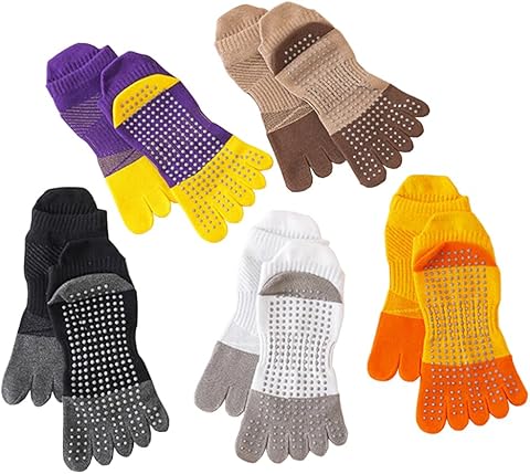 5 pares de calcetines antideslizantes para hombre, calcetines deportivos con agarre para dedos del pie, calcetines de tobillo de cinco dedos para pilates, yoga, fútbol, baloncesto, Multicolor,