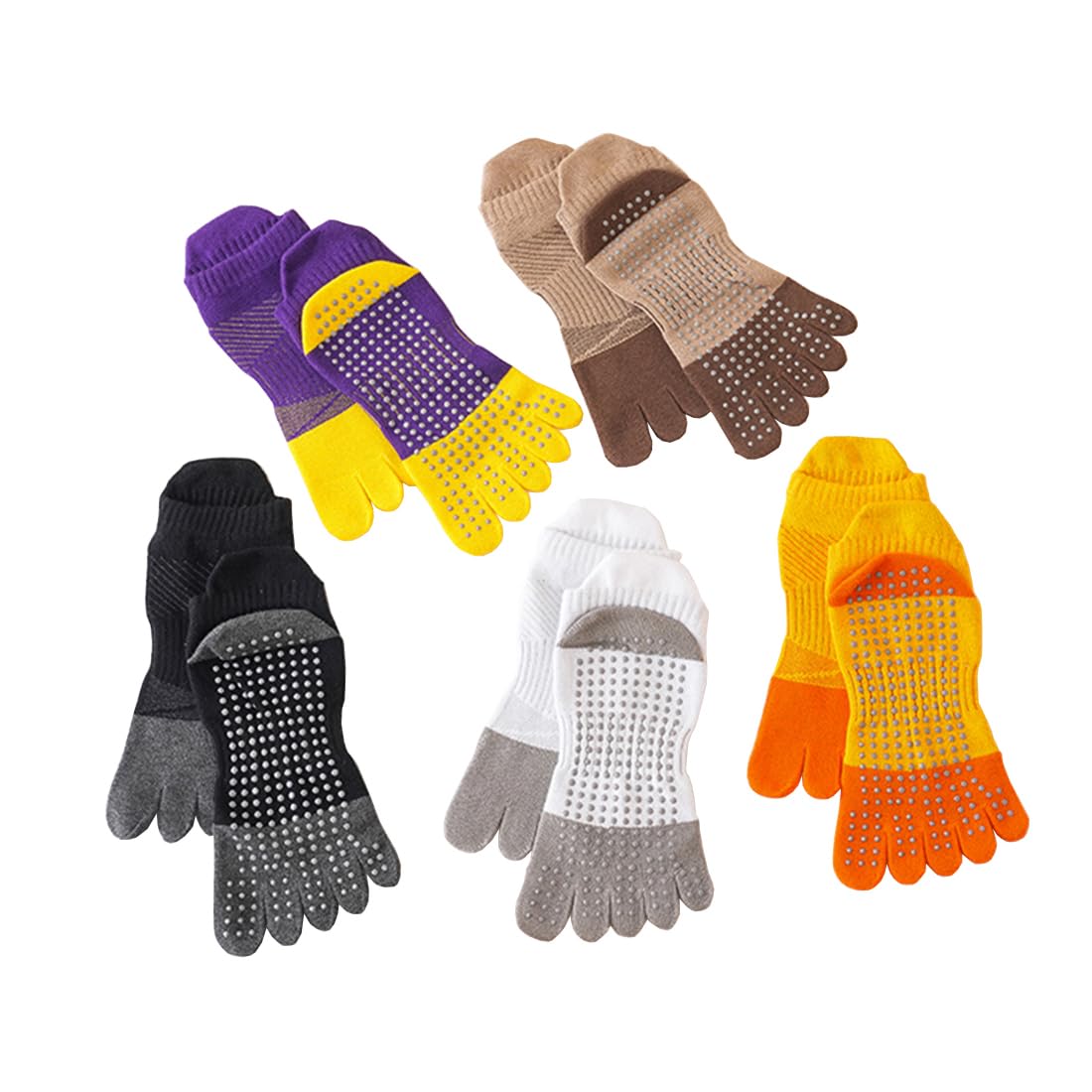 Antcher 5 Pair Men Non Slip Socks Sports Grip Toe Socks Five Finger Ankle Socks for Pilates Yoga Soccer Basketbal