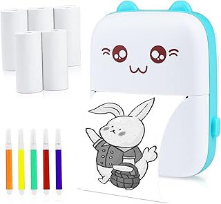 PENYUY Mini Thermal Printer, Bluetooth Labler Maker, Portable Label Printer Compatible with Android and ios, Printable Photos, Lists, QR Codes, Notes(With 5 Roll Paper+5 Colored Pens)