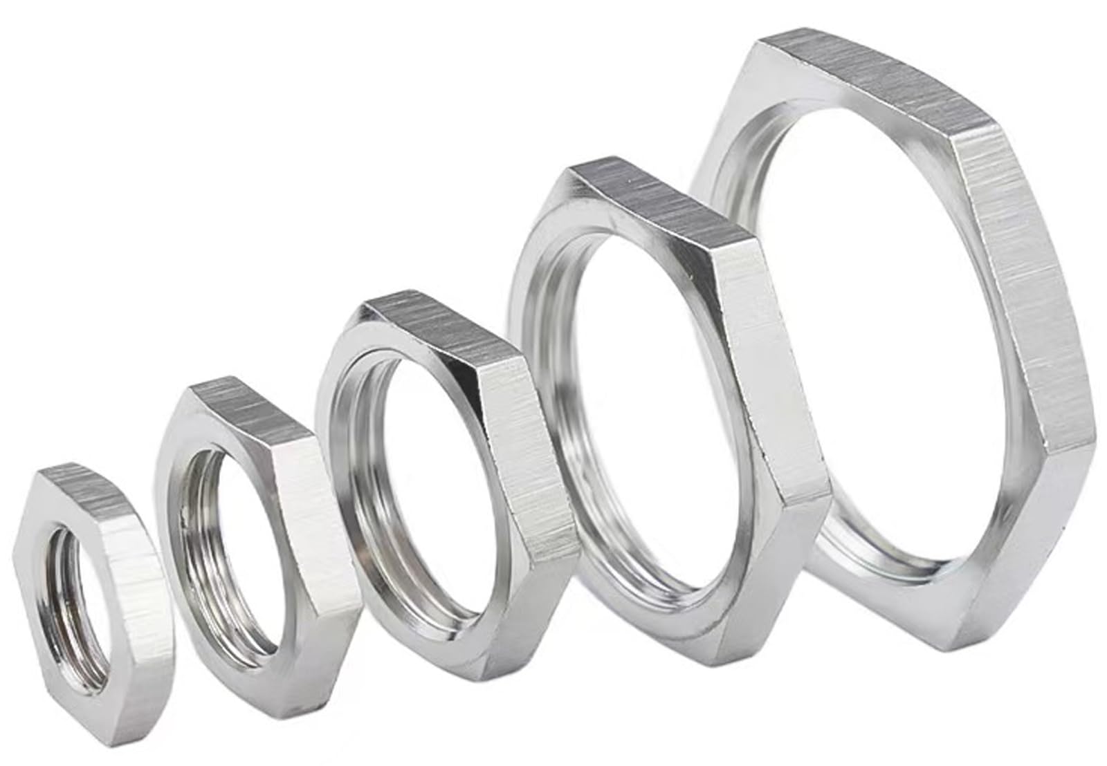 Tuercas hexagonales finas, Tuercas de seguridad finas hexagonales métricas, acero inoxidable 304, varios tamaños, color plateado, paquete 10