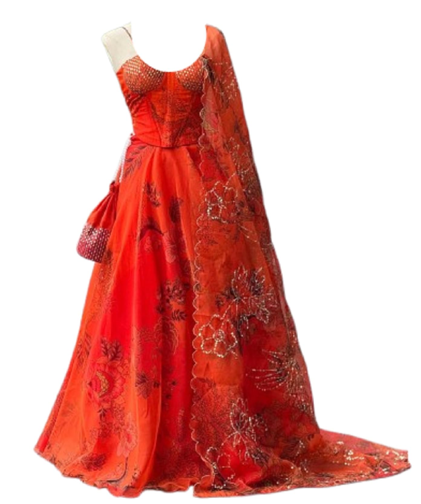 royalstyle Lehenga Choli For Women's And girls Floral printed Embroidery Work Silk Lehenga Choli For Special traditional Orange Colour navratri 8mtr flair lehenga-picture-10