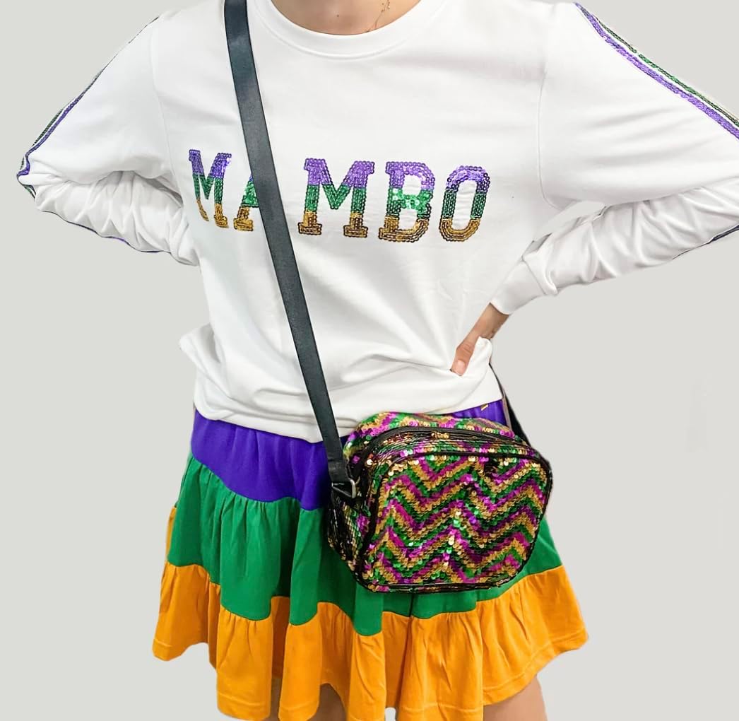 Mardi Gras Purple, Green, and Gold Sequin Chevron Crossbody - Image 2