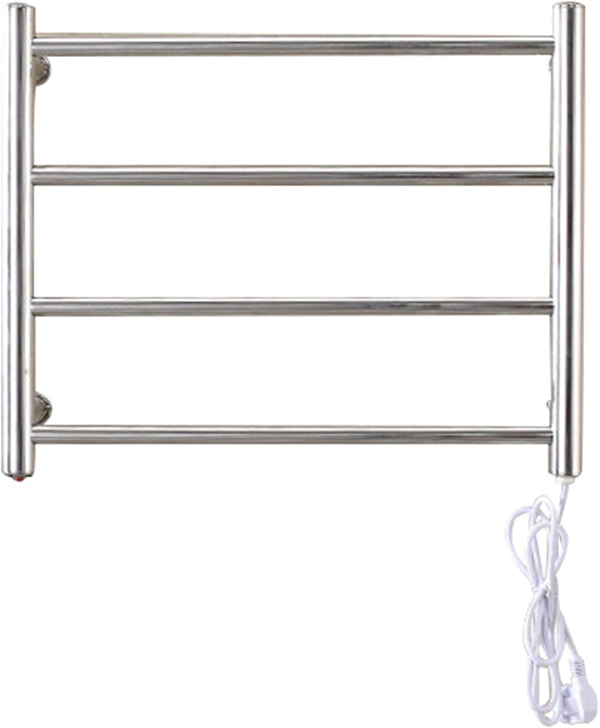 4 Bar Wall Mounted Towel Warmer 58W Electric Heated Drying Rack 304 Stainless Steel Plug in Towel Holder with Switch for Bathroom