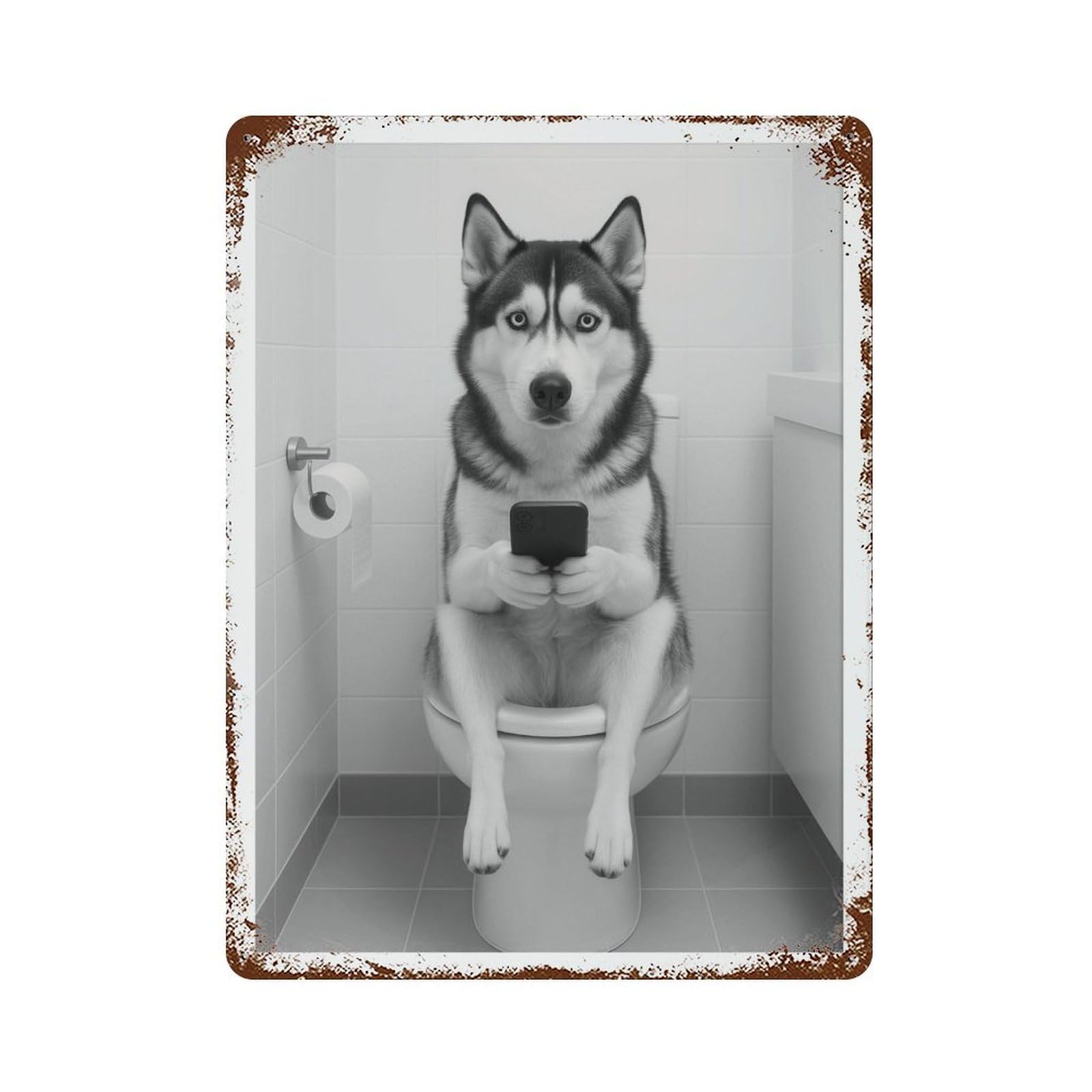 xiaoxiaoshen Siberian Husky on Toilet Dog Trendy Wall Decor Art Metal Tin Poster Modern Home Decor Art Home Bar Shop Decorations Vintage Sign 40x30cm