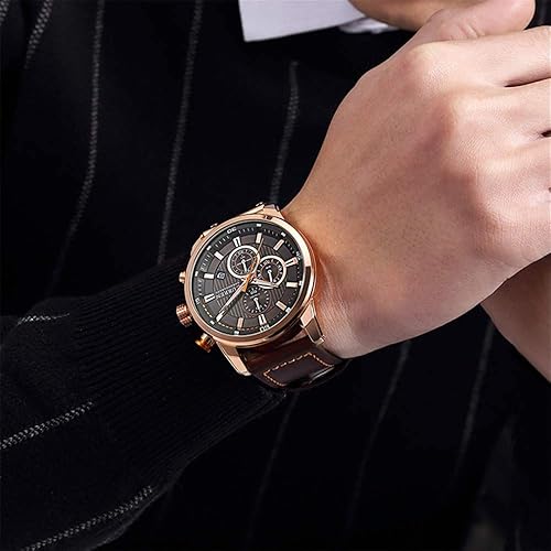 Miniatura 3 de Gosasa Reloj de pulsera de cuarzo con correa de cuero para hombre, cronógrafo, impermeable, deportivo, fecha, cuarzo