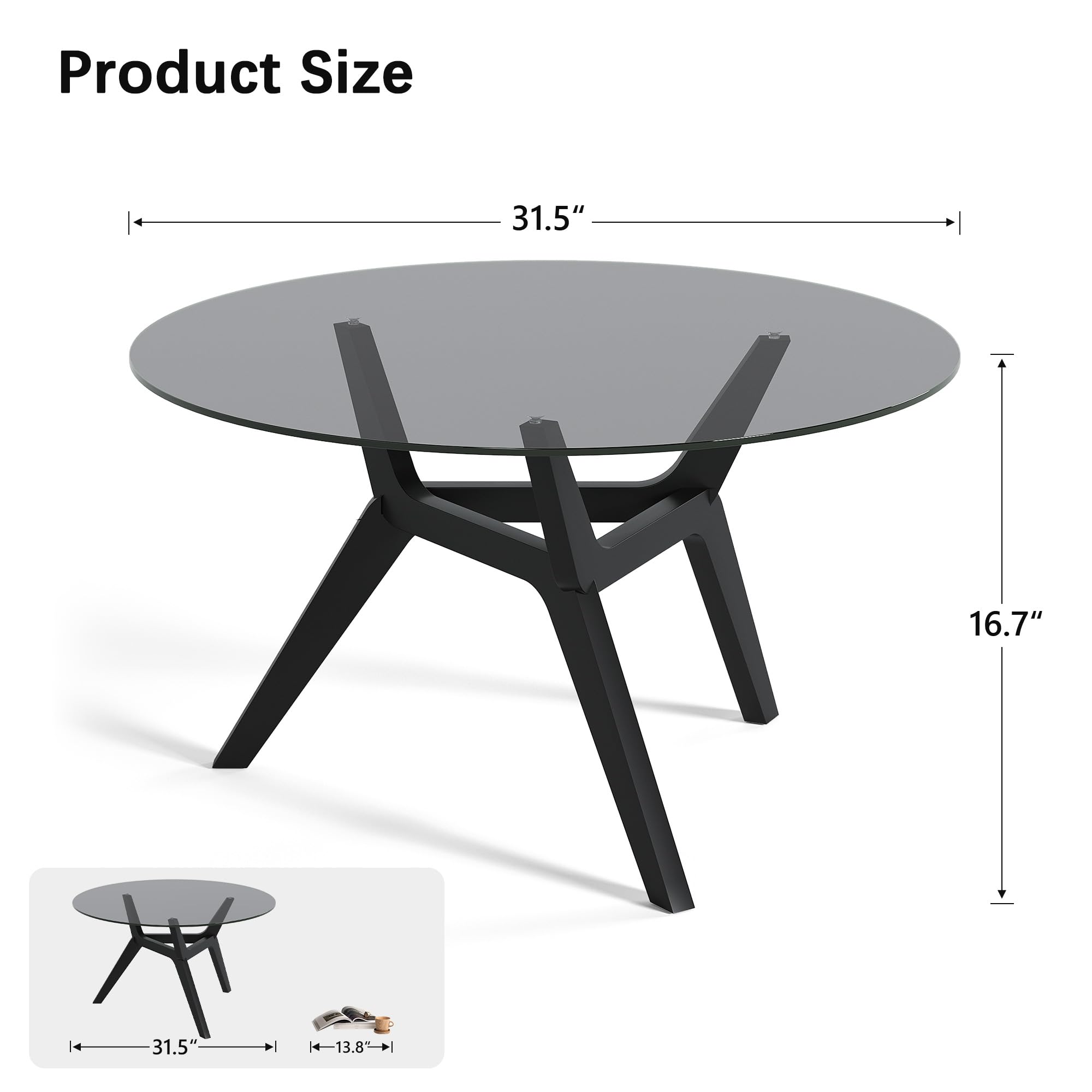 Vlsrka 80cm Glas Couchtisch Rund, Wohnzimmertisch, Moderner Sofatisch