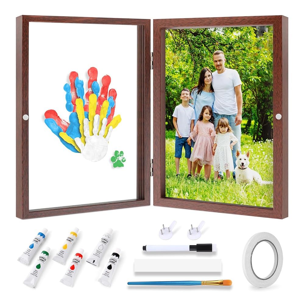 Souvenir à Faire Soi-Même, Cadre Photo avec Empreintes de Main, Kit D'Empreintes de Main Familiales, Cadeaux pour Nouvelle Maman, pour Nouveau, pour Nouveaux Parents, Marron