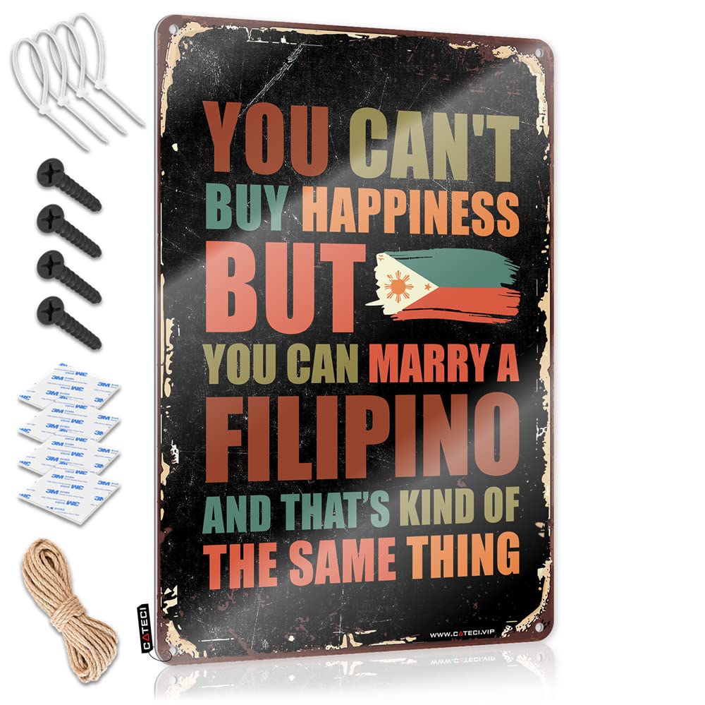 Vpguqarfr Colour Vintage Wall Decor Tin Vintage Wall Decor | You Can't Buy Happiness But You Can Marry A Filipino Aesthetic Gifts For Autumn Home Decoration(30X40cm)