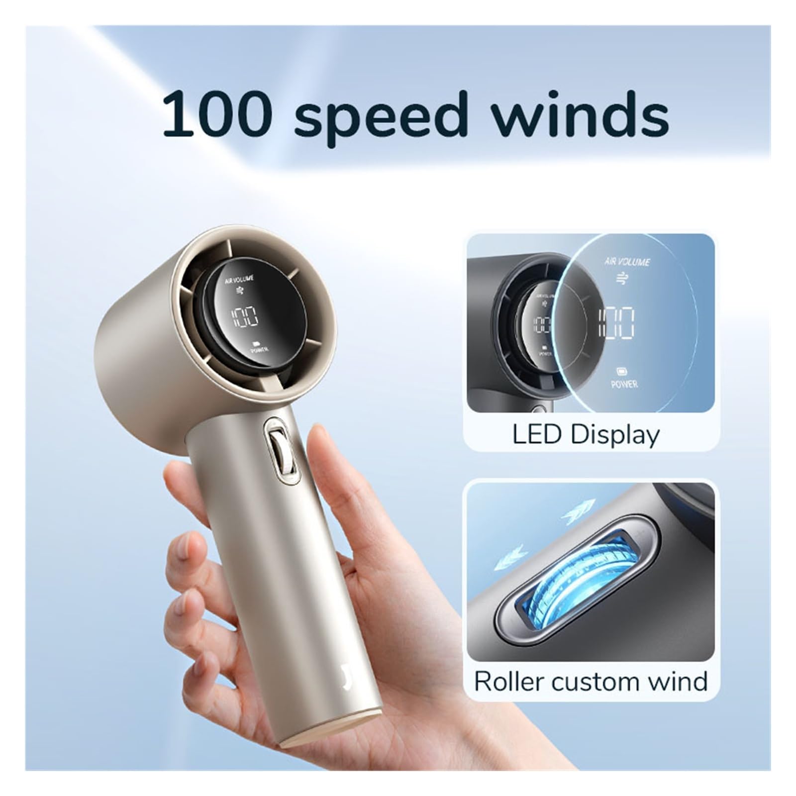 XJBTBA Ventilatore Portatile Ventilatore Manuale Portatile 100 velocità del Vento Mini Ventilatore Portatile Senza Lama Ventilatori Personali Ricaricabili USB Ventilatore Elettrico per Ciglia