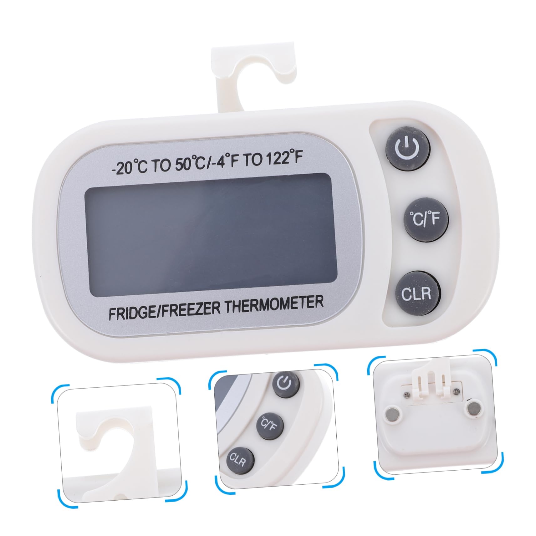 PRETYZOOM 2Pcs LCD Thermometer for Fridge and Freezer Digital Temperature with Magnetic Back and Hook Easy to Use for Home and Commercial Use