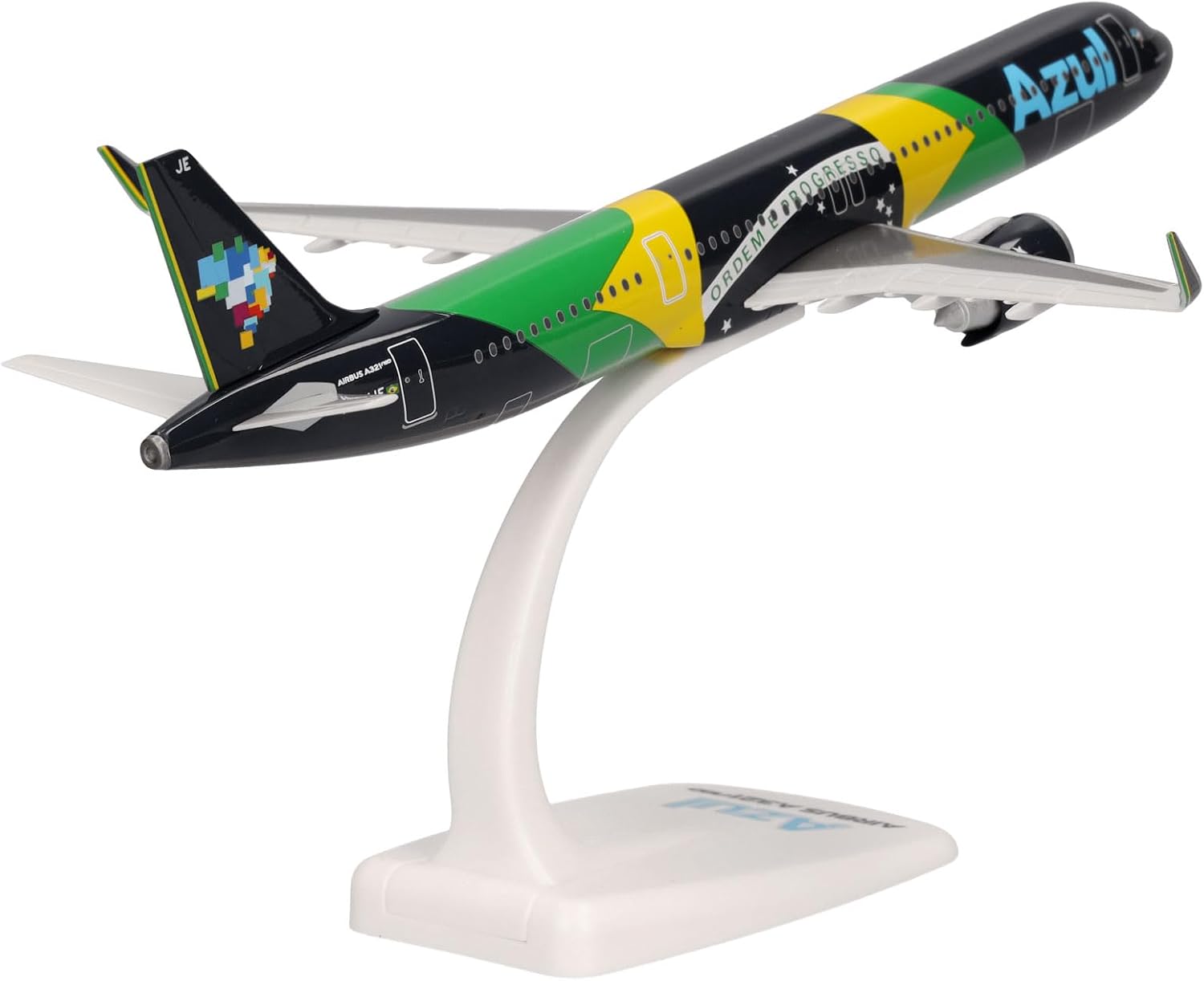 Herpa Snap-fit Airplane Model Airbus A321neo Azul Brazilian Flag on Scale of 1:200, Plastic Miniature with pedastal, Model Building, Collectors Edition