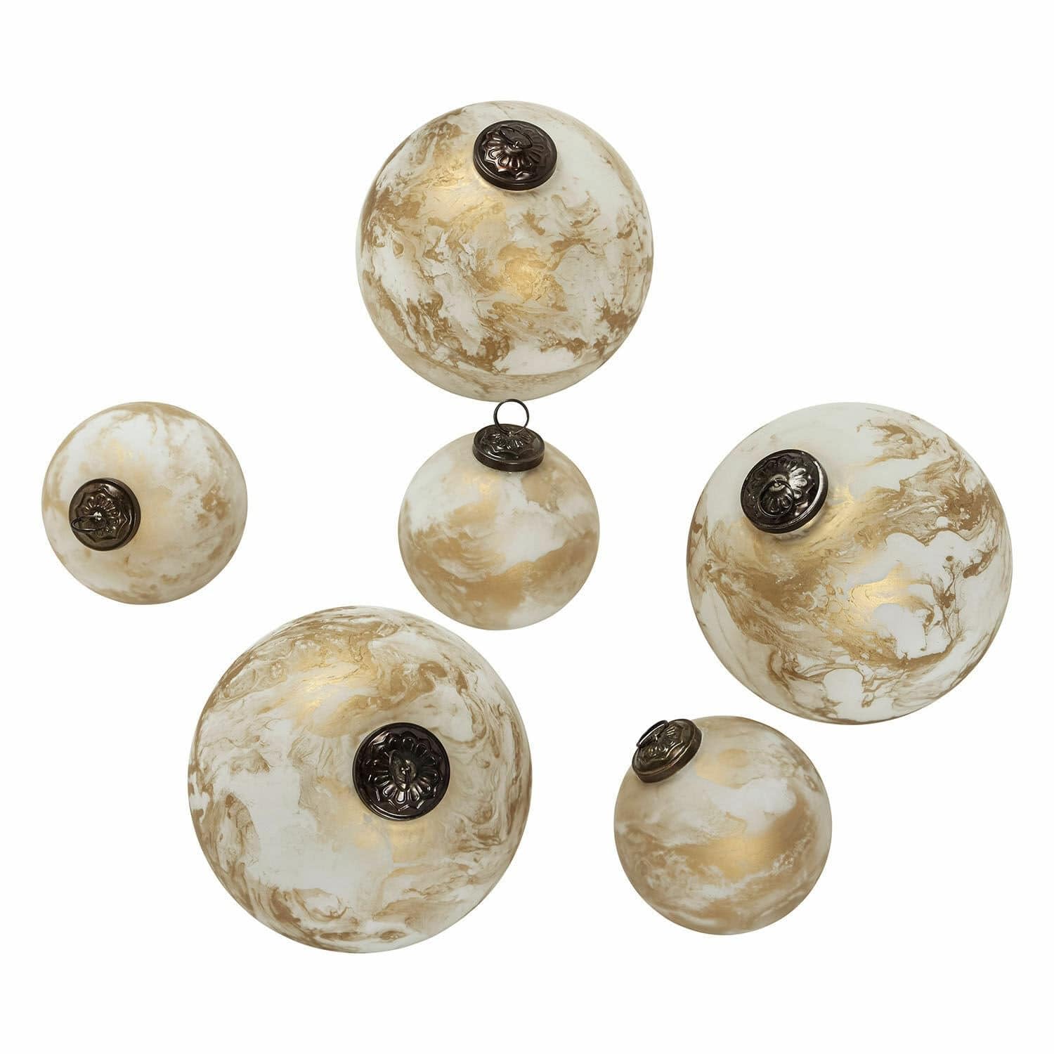 Loberon Weihnachtskugel 6er Set Nymeria, Creme/Gold | Zwei Größen, Handgemacht & Mundgeblasen, Mattes Finish, Festliche Stimmung, Christbaumschmuck, Weihnachten, Glas, Eisen