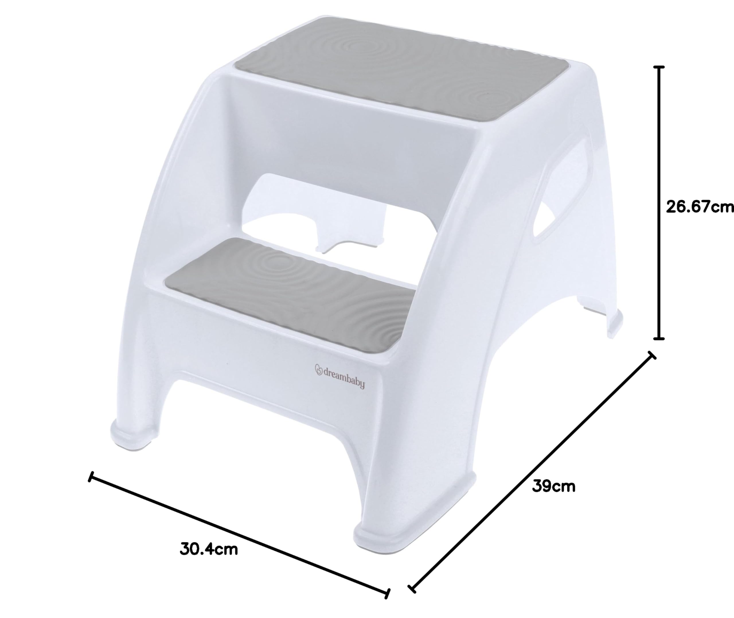 Dreambaby Toddler & Me 2-Stufen-Hocker – entworfen für Kinder und Erwachsene – hält bis zu 136 kg maximale Tragfähigkeit – 26,7 cm hoch und 39,1 cm breit – mit rutschfesten Unterlagen – Grau – Modell