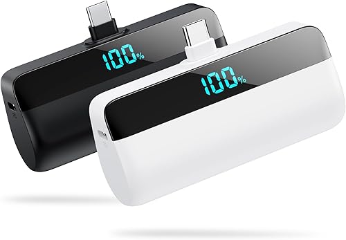 Paquete de 2 mini cargador portátil de 5500 mAh para iPhone 1516 Series, pantalla LCD de 15 W PD de carga rápida, banco de energía, conector USB C,