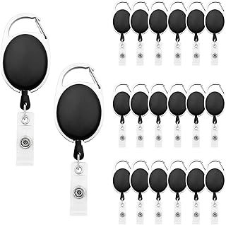 Fushing 20Pcs Carabiner Badge Reels, Retractable ID Card Reels, Retractable ID Badge Holder with Belt Clip for Keys,ID Cards (Black)