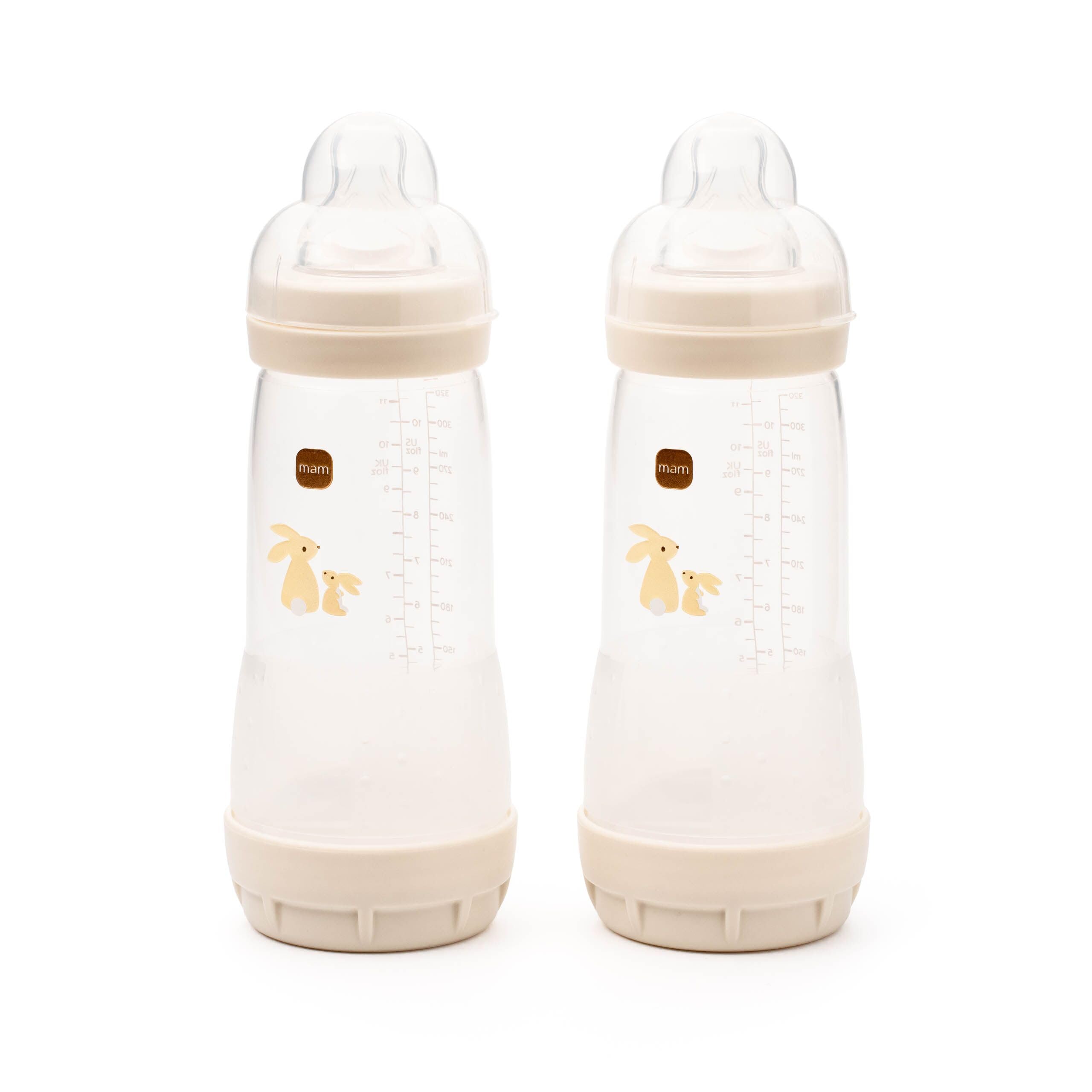 MAM Easy Start Anti-Colic Baby Bottles | 2 Pack (2 x 320ml) | Self-Sterlising | Fast Flow MAM Teats Size 3 | Baby Accessories | Linen (Various Designs)