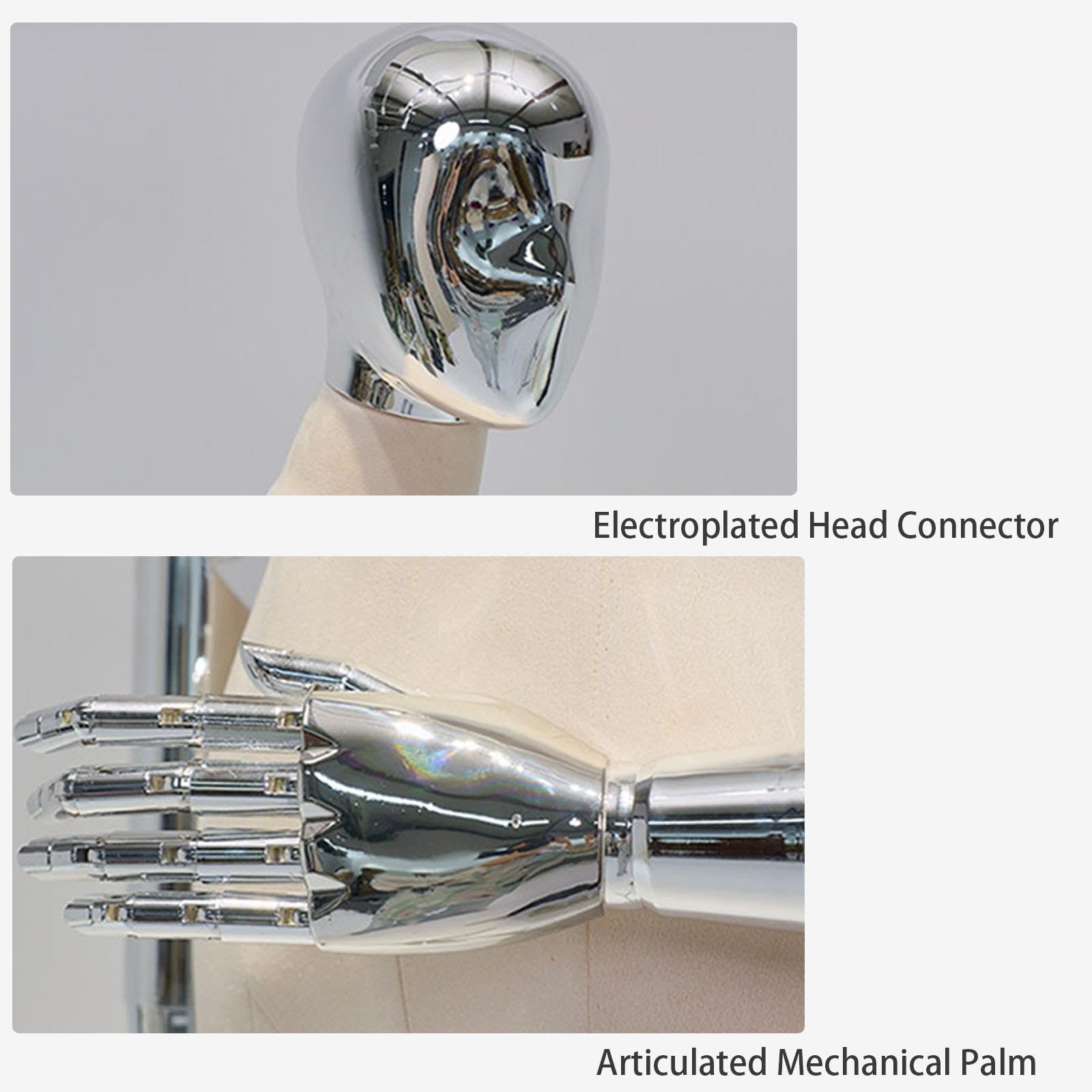 Torso Manichino Donna Altezza Regolabile, Bracci Articolati Argentati | Altezza Regolabile 190cm, Base Acciaio Inox, Mani Articolate, Torso Tessuto Morbido, Esposizione Boutique(Black)