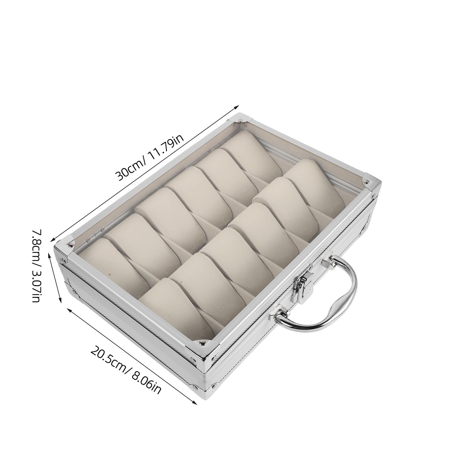 TOYANDONA Aluminiumlegierungs Uhrenbox mit 12 Fächern und Klarsichtdeckel