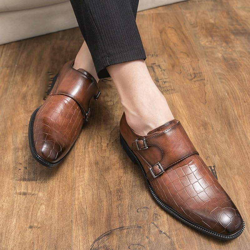 Double Monk Dress Oxford Formal Shoes for Men's Party Tuxedo Party Slip Resistant Block Heel Anti-Slip Rubber Sole Shoe Slip-on Round Toe Leather2