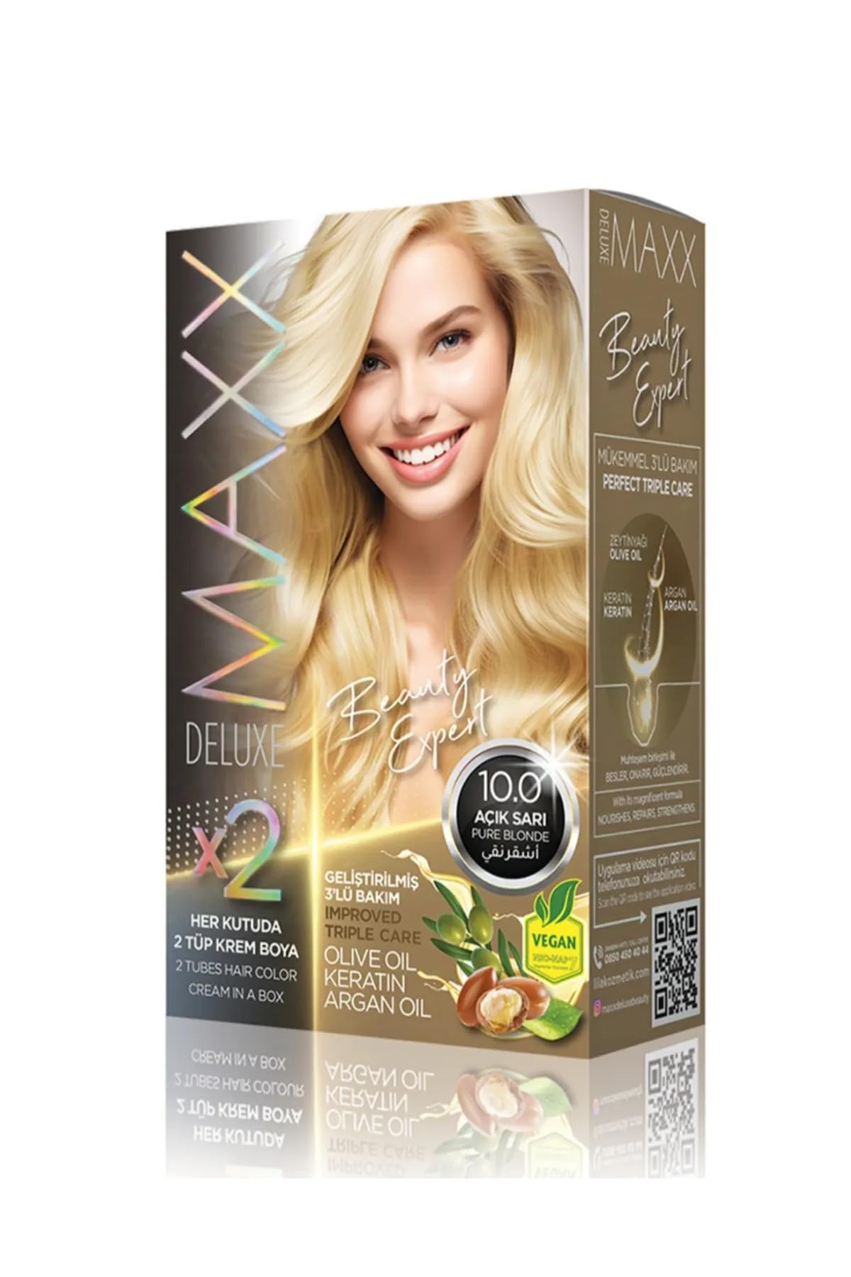 MAXX DELUXE BEAUTY EXPERT HAIR COLOR (KERATİN)'Lİ 1 KUTU (2 X 50 ML) (Açık Sarı 10.0)