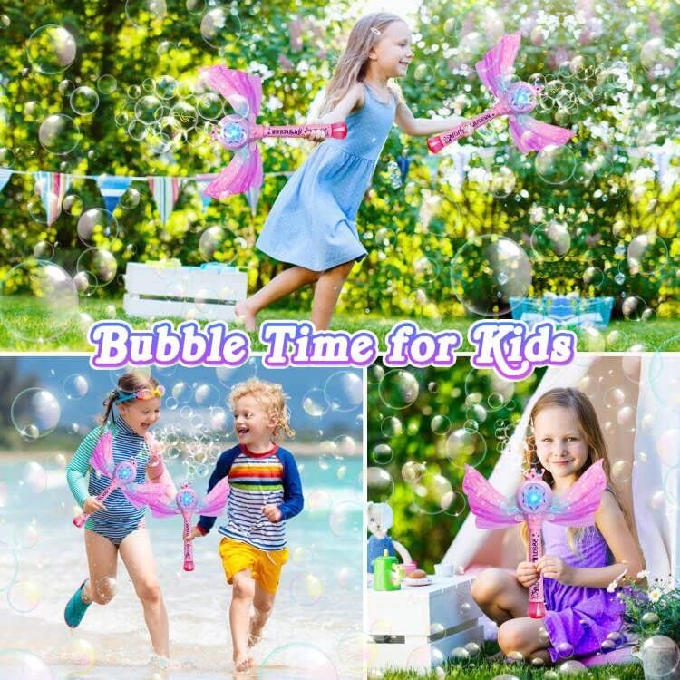 Sitodier Bubble Machine for Kids | Princess Bubble Wand Blower for Girls with Wings 1000+ Bubbles Per Minute | Outdoor Indoor Bubbles Maker Toys with Music and Light for Kids Girls