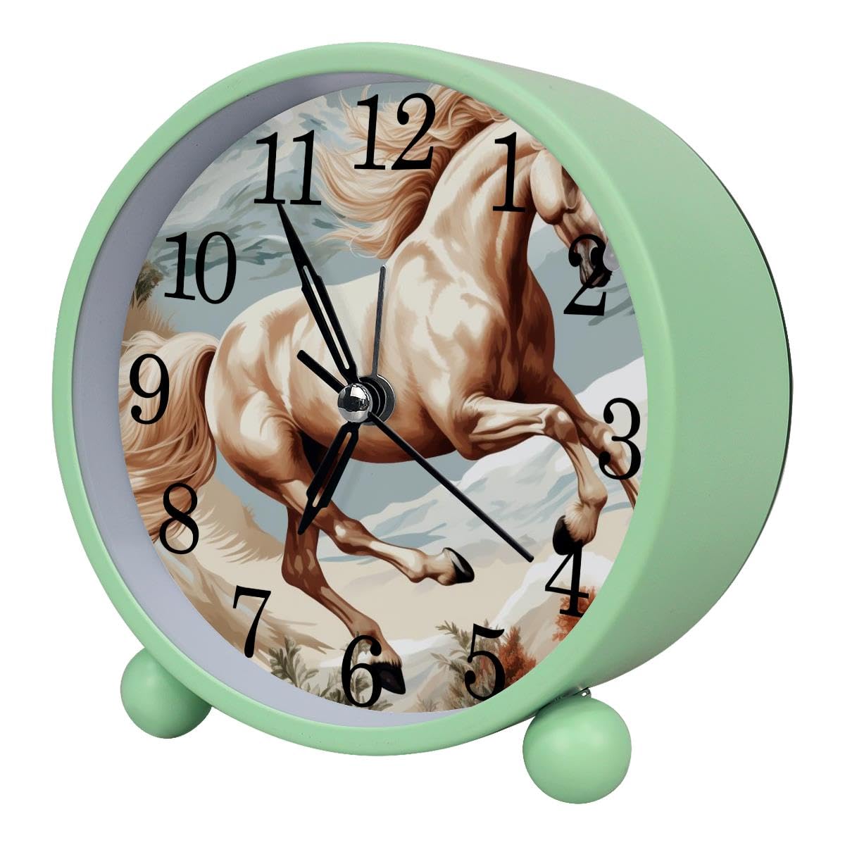 Luoweisi Alarm Clock Horses, Silent Non-Ticking with Night Light