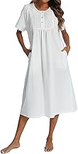 AVIIER 100% Cotton Nightgowns for Women Short Sleeve Night Gown with Pockets