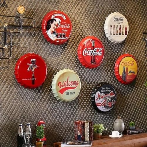 Image of EAZYWAGON Decorative Metal Bottle Caps Wall Sign Plates - 14X14 Inches - coffhous | Metal Wall Hanging Bottle Cap for Home, Farmhouse, Bar & Cafe Decoration | Vintage & Retro Look Plaques