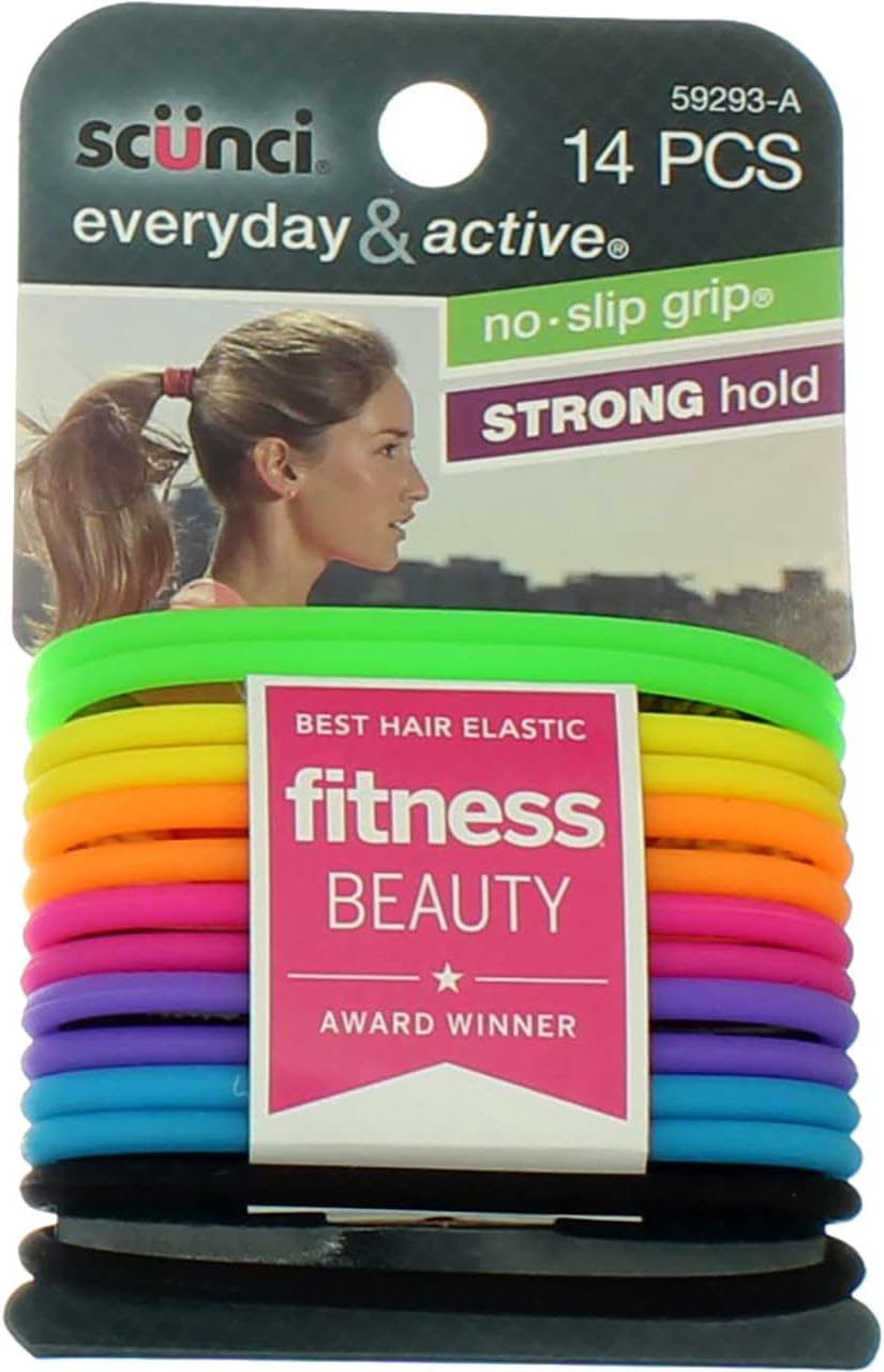 Scunci No-slip Grip Evolution Bright Jelly Ponytailers, 14 Count, Colors May Vary