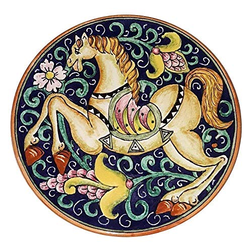 CERAMICHE D'ARTE PARRINI - Italian Ceramic Art Pottery Plate Flat Dish Hand Painted Decorated Horse Made in ITALY Tuscan