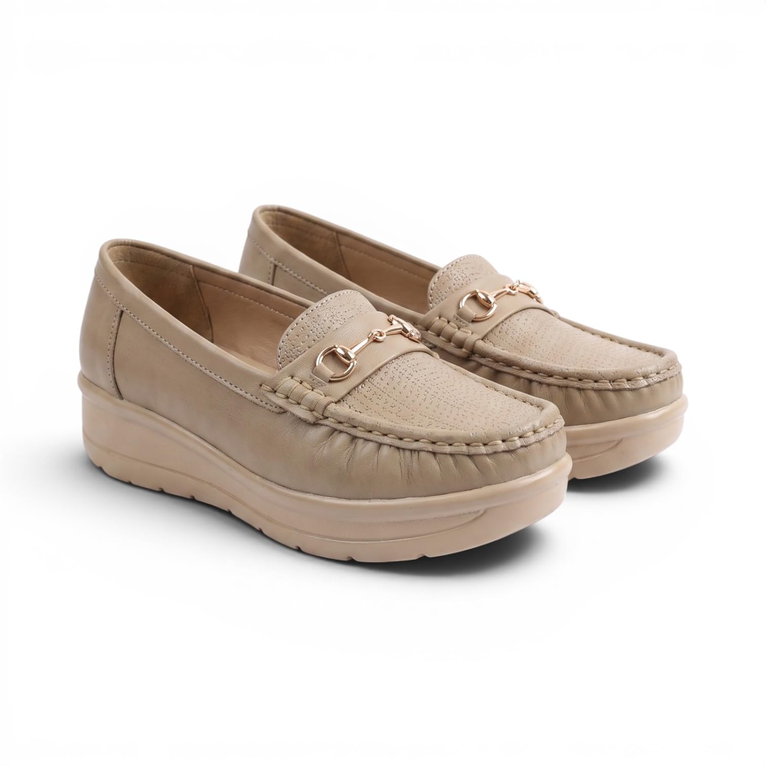 Women's Beige Comfort Loafers | Slip-On Casual Office Shoes with Cushioned Footbed | Lightweight Walking Loafers for Women-image-16