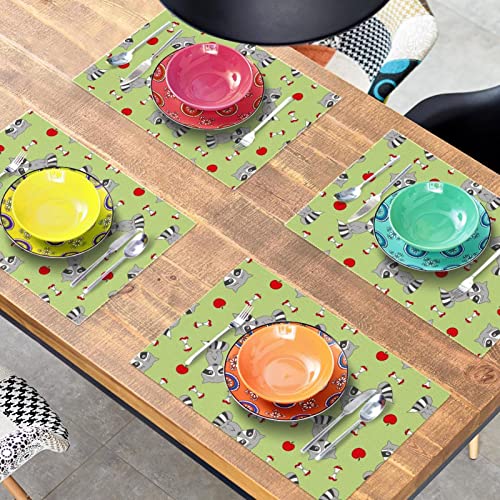 Set de table raton laveur lavable, napperon de table résistant chaleur lot de 6 - 8