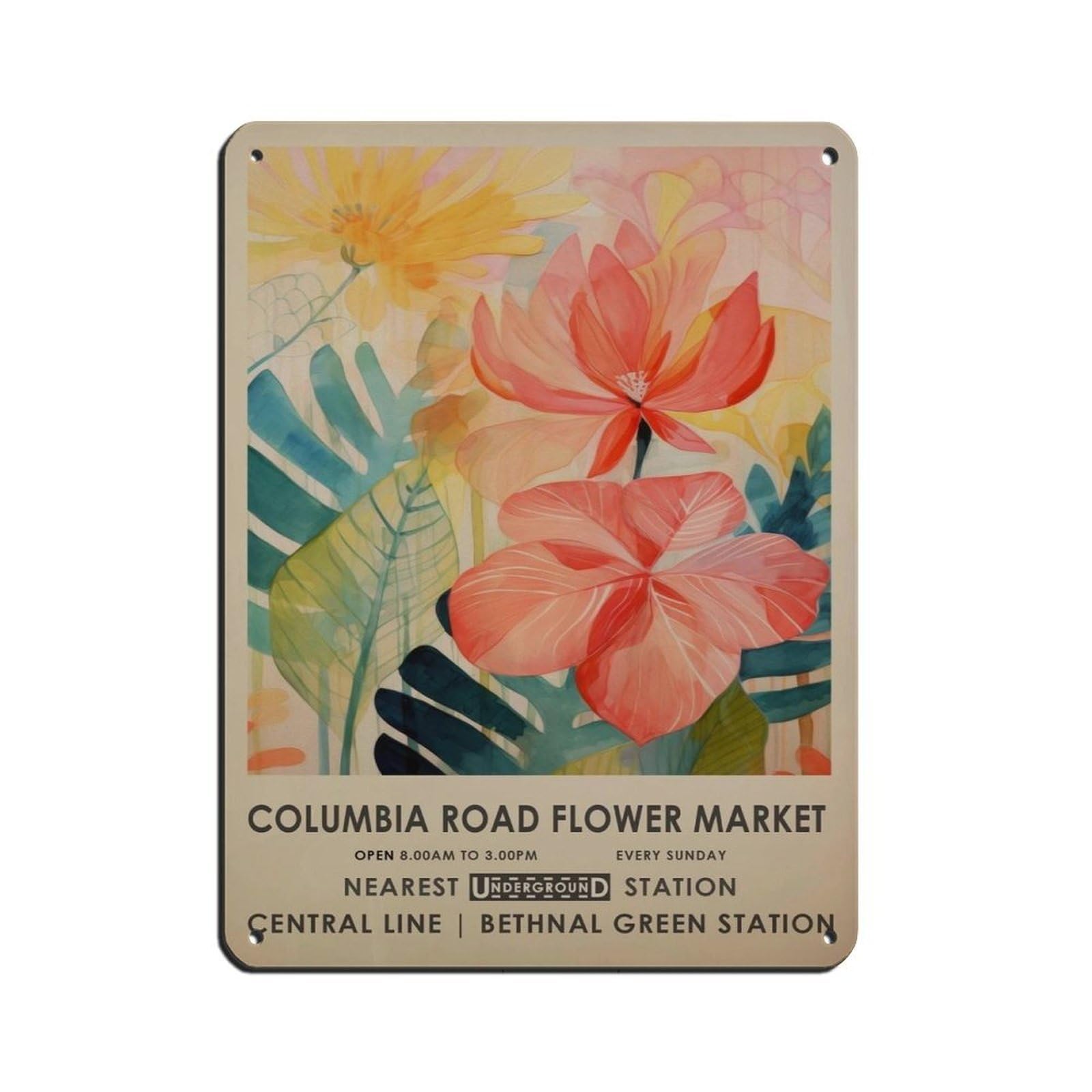 Columbia Road Flower Market,tropical Botanical Art Retro Poster Metal Tin Sign Chic Art Retro Iron Painting Bar People Cave Cafe Family Garage Poster Wall Decoration 12x16inch(30x40cm)