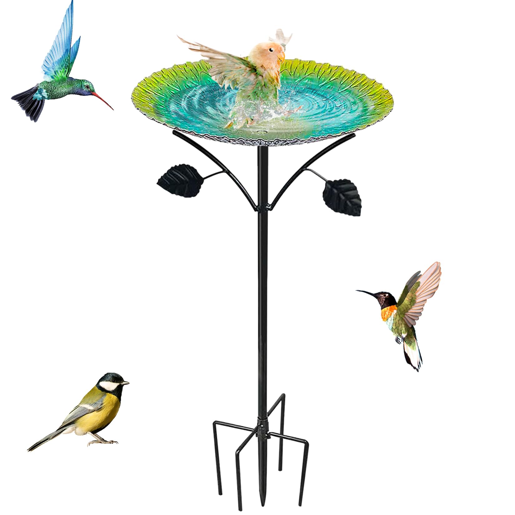 Forbabe Bird Bath Standing Large 24.5 x 83 cm Bird Bath Garden Standing Metal Water Bath for Birds, Green